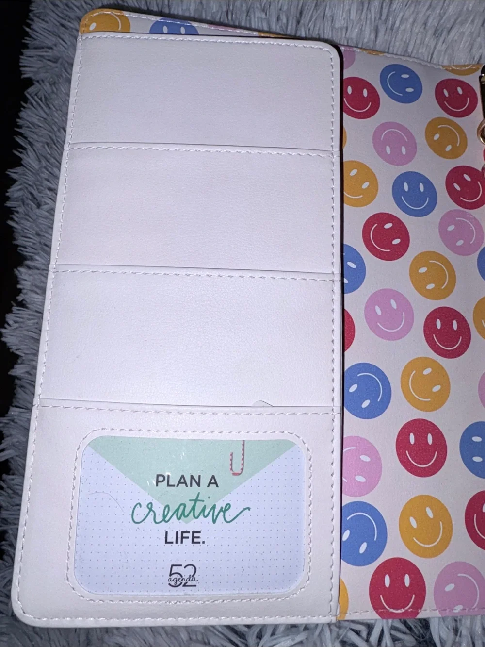 White Planner with Yellow Smiley & Snap Closure - Good Vibes